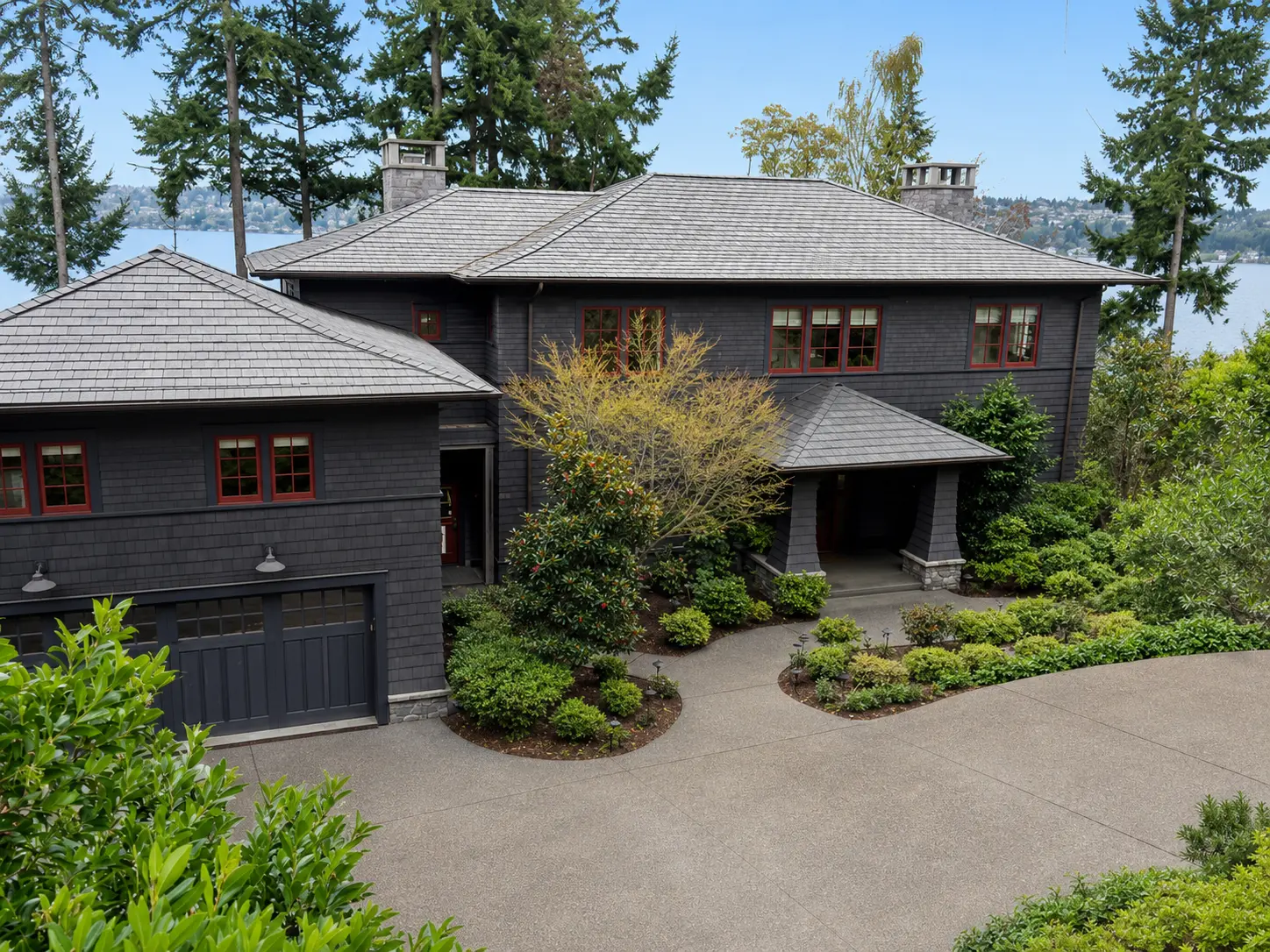 Completed dark gray Mercer Island custom siding project